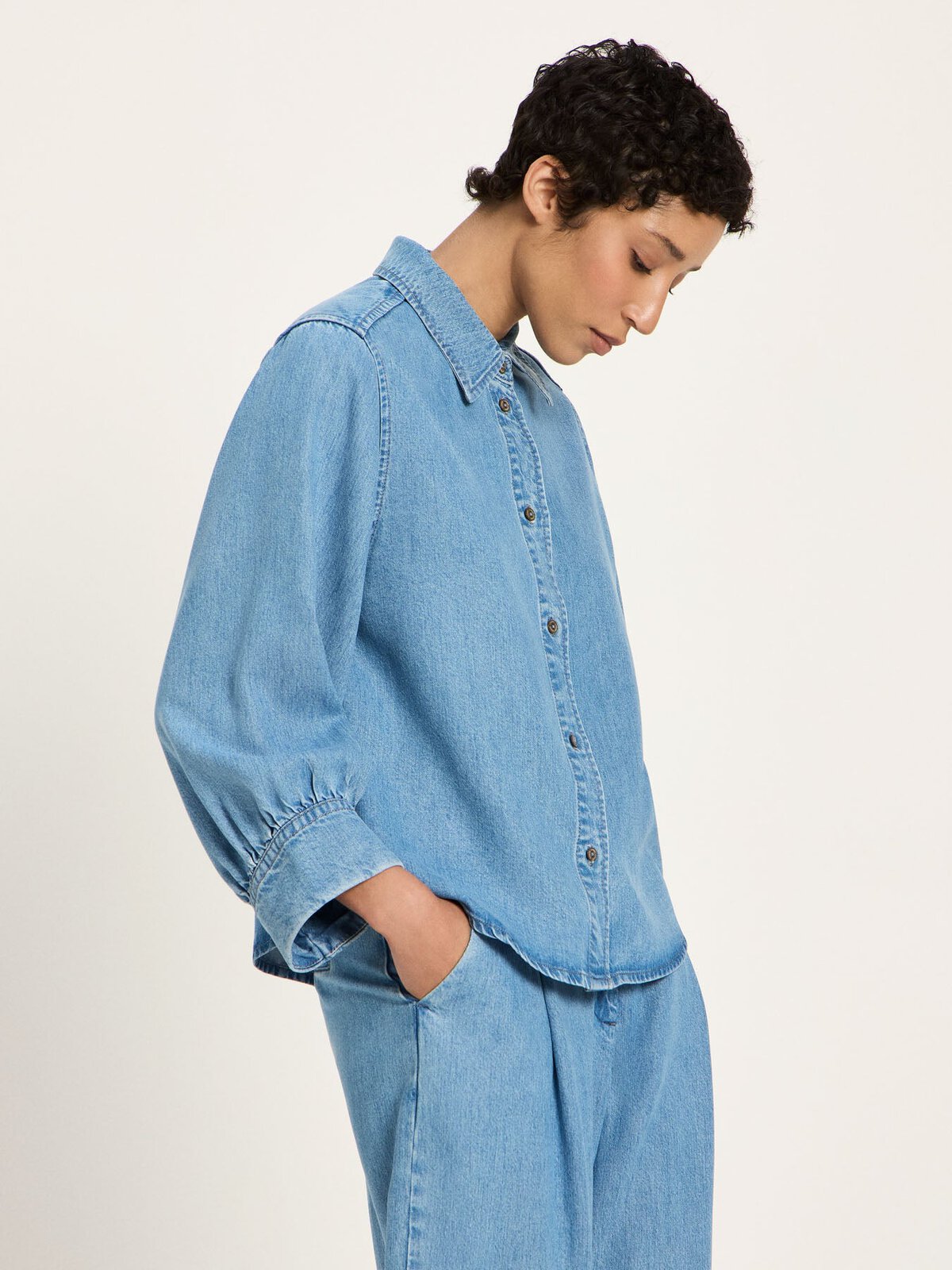 Jeans Bluse - Mid Blue Denim von Lanius