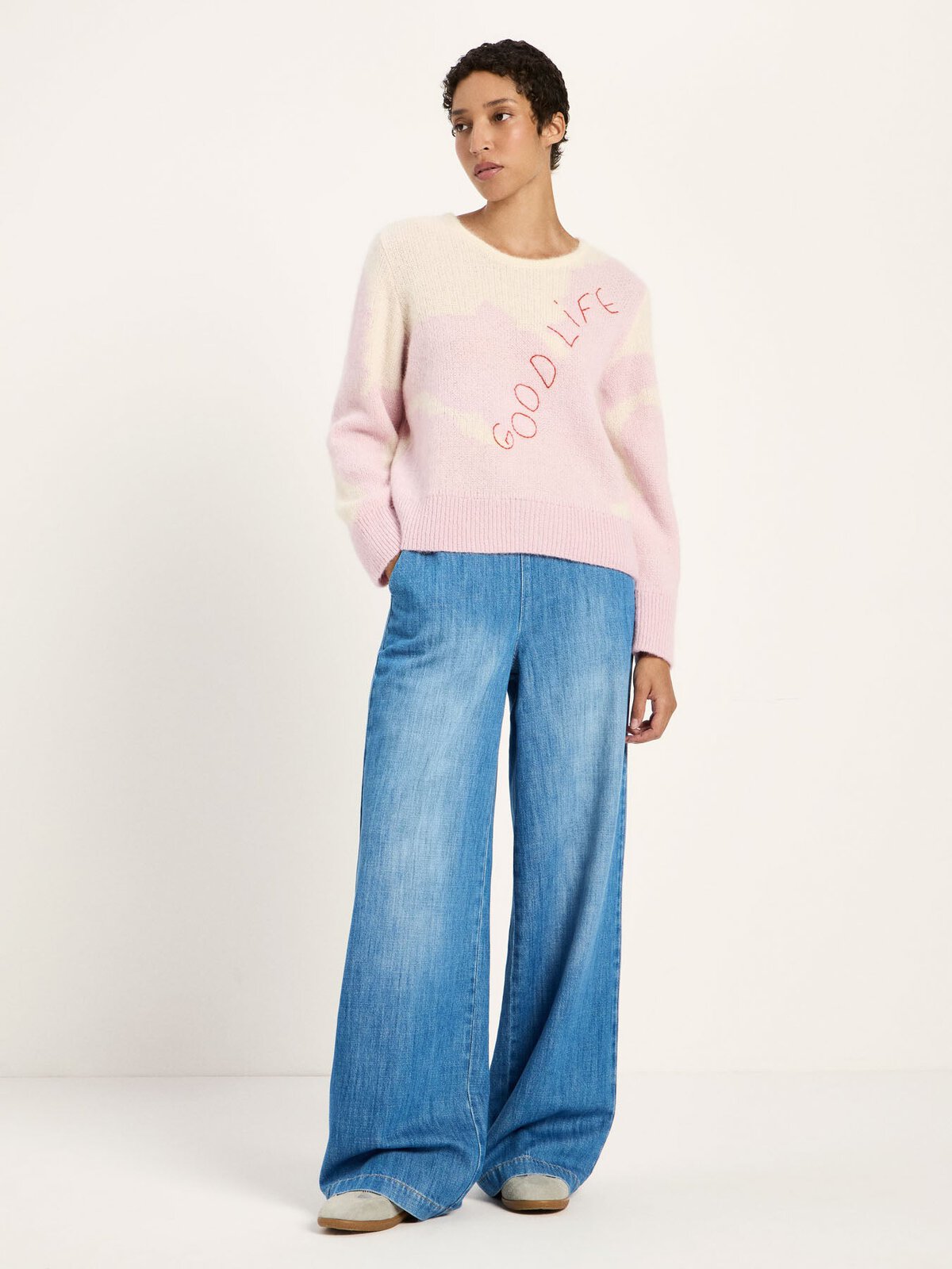 Pullover mit Jacquard - Off White / Rose von Lanius