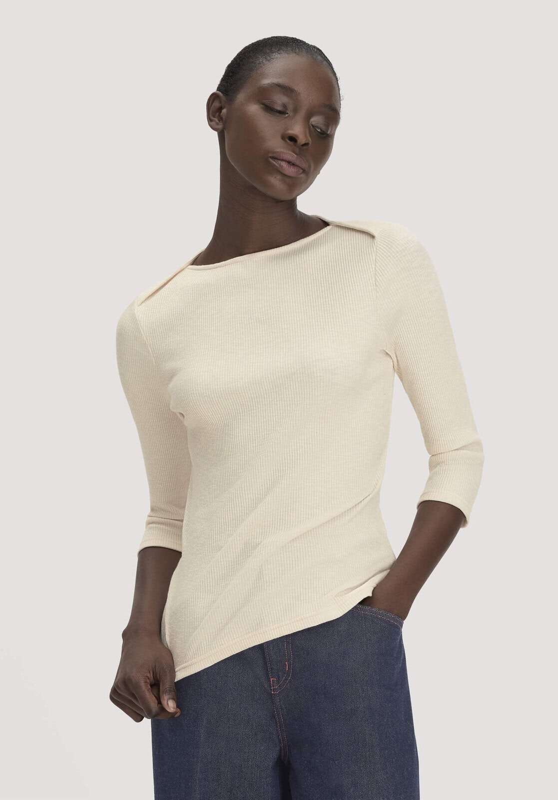 Damen Boatneck Shirt Slim aus Bio-Baumwolle - weiß von Hessnatur