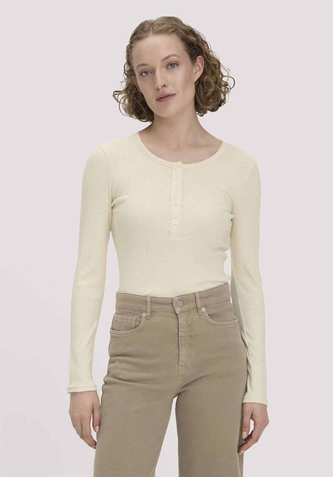 Damen Longsleeve Henley Slim aus Bio-Baumwolle - weiß von Hessnatur