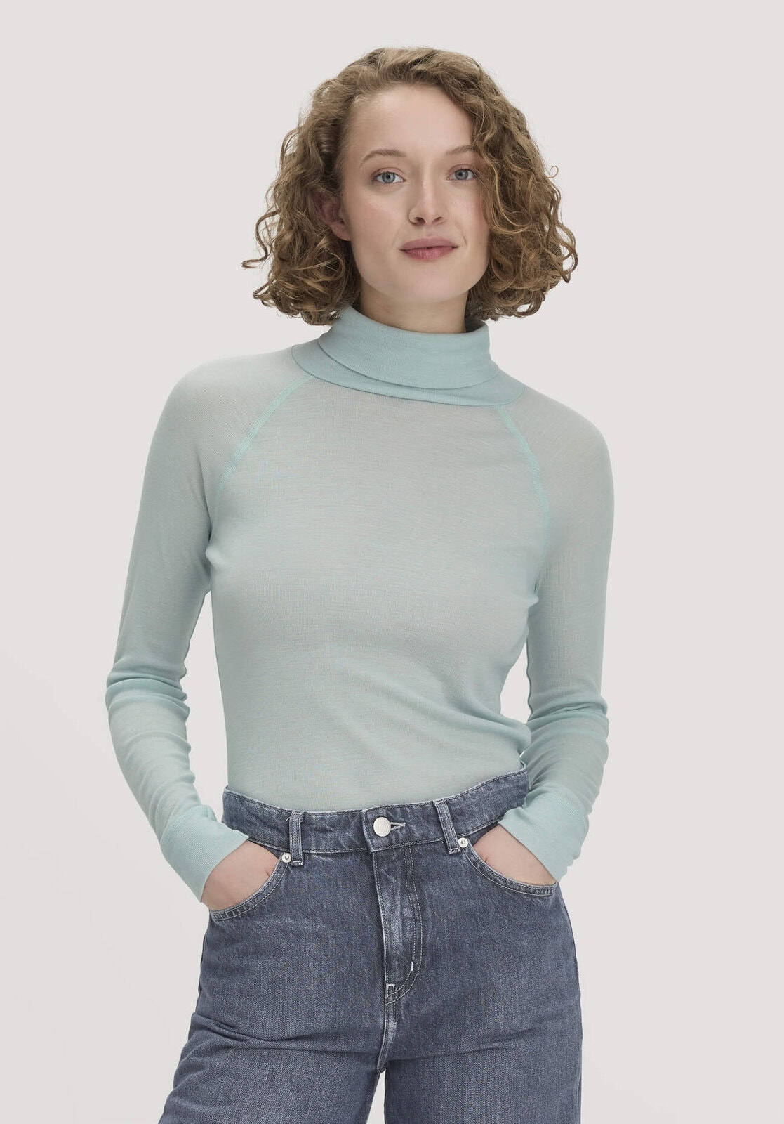 Damen Longsleeve Slim aus Bio-Merinowolle und TENCEL™ Lyocell - grün von Hessnatur