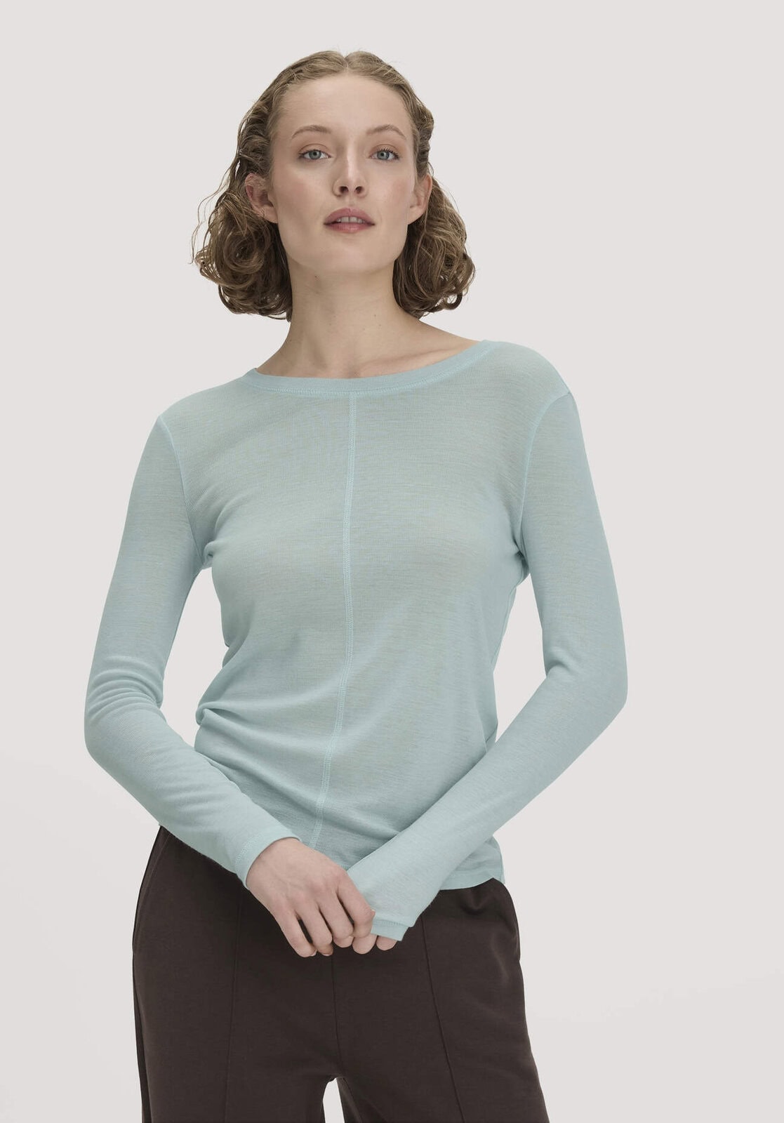 Damen Longsleeve Slim aus Bio-Schurwolle und TENCEL™ Lyocell - grün von Hessnatur