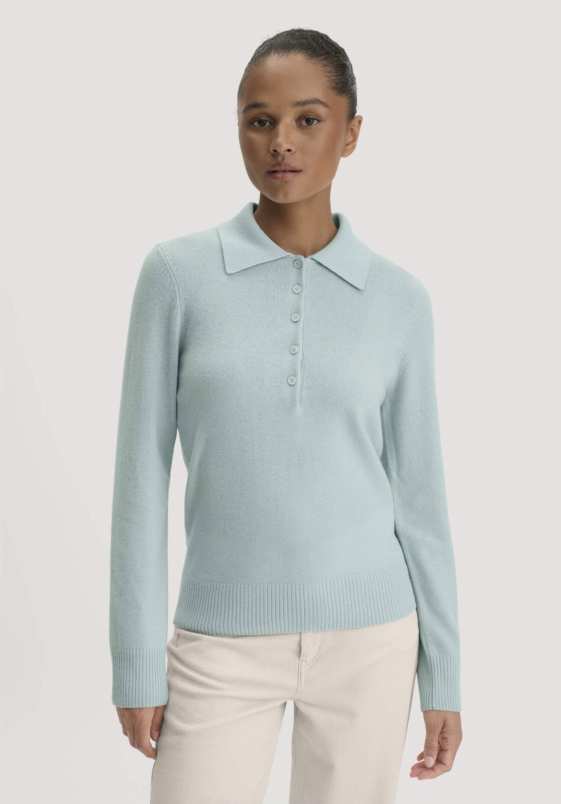 Damen Polo-Pullover Regular aus Bio-Schurwolle mit Cahsmere - grün von Hessnatur