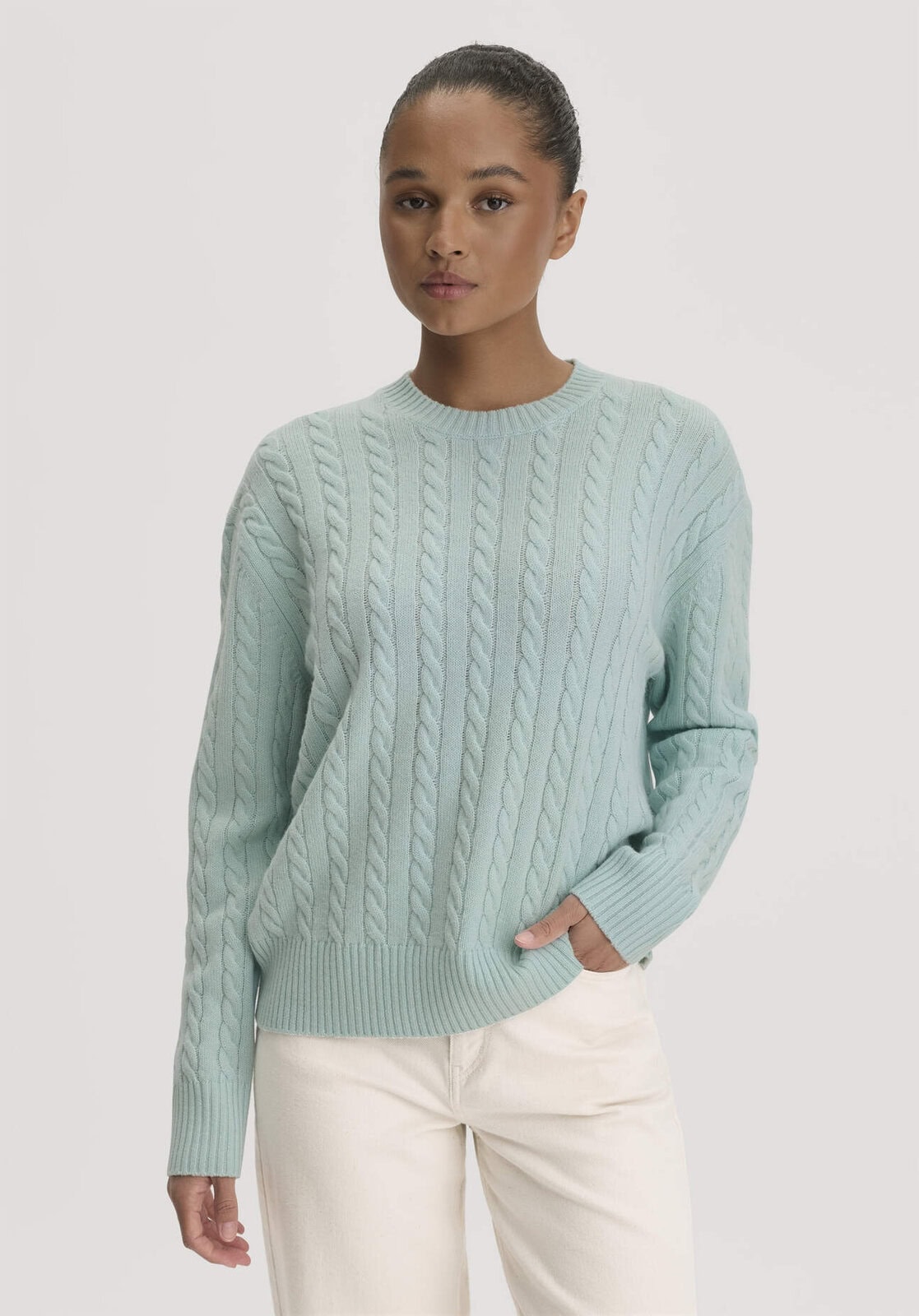 Damen Pullover Oversize aus Bio-Schurwolle mit Cashmere - grün von Hessnatur