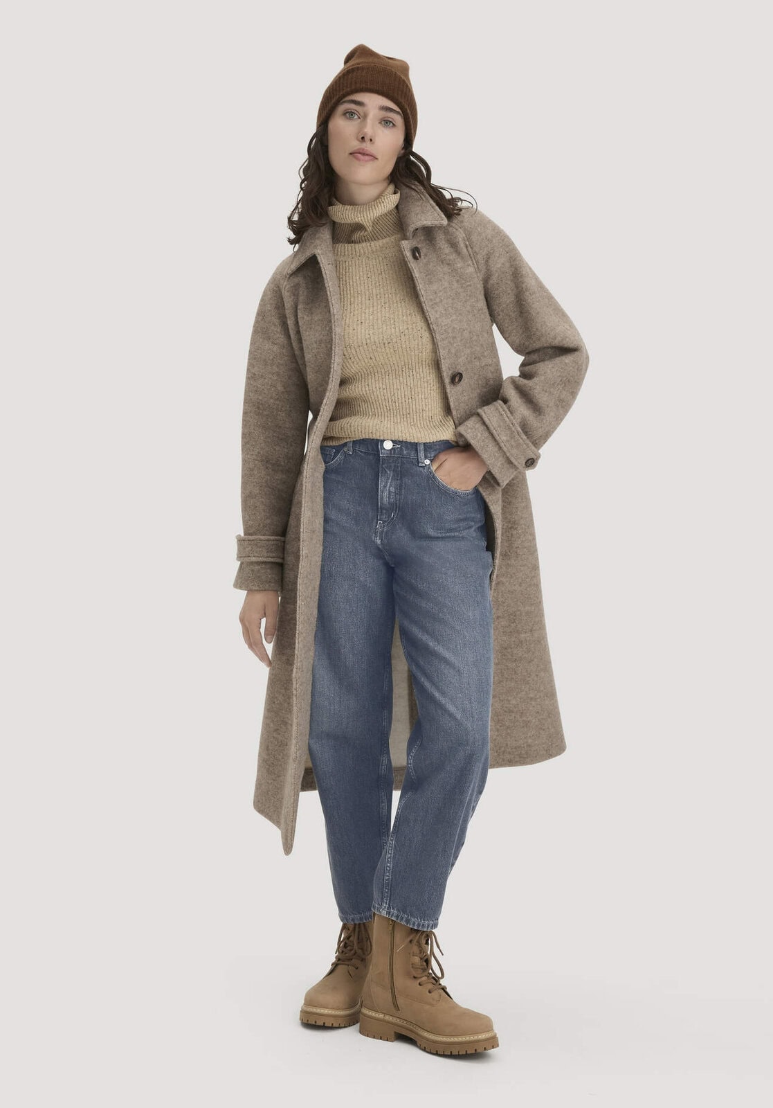 Damen Rhön-Mantel Relaxed aus Rhönwolle und europäischer Schurwolle - beige von Hessnatur