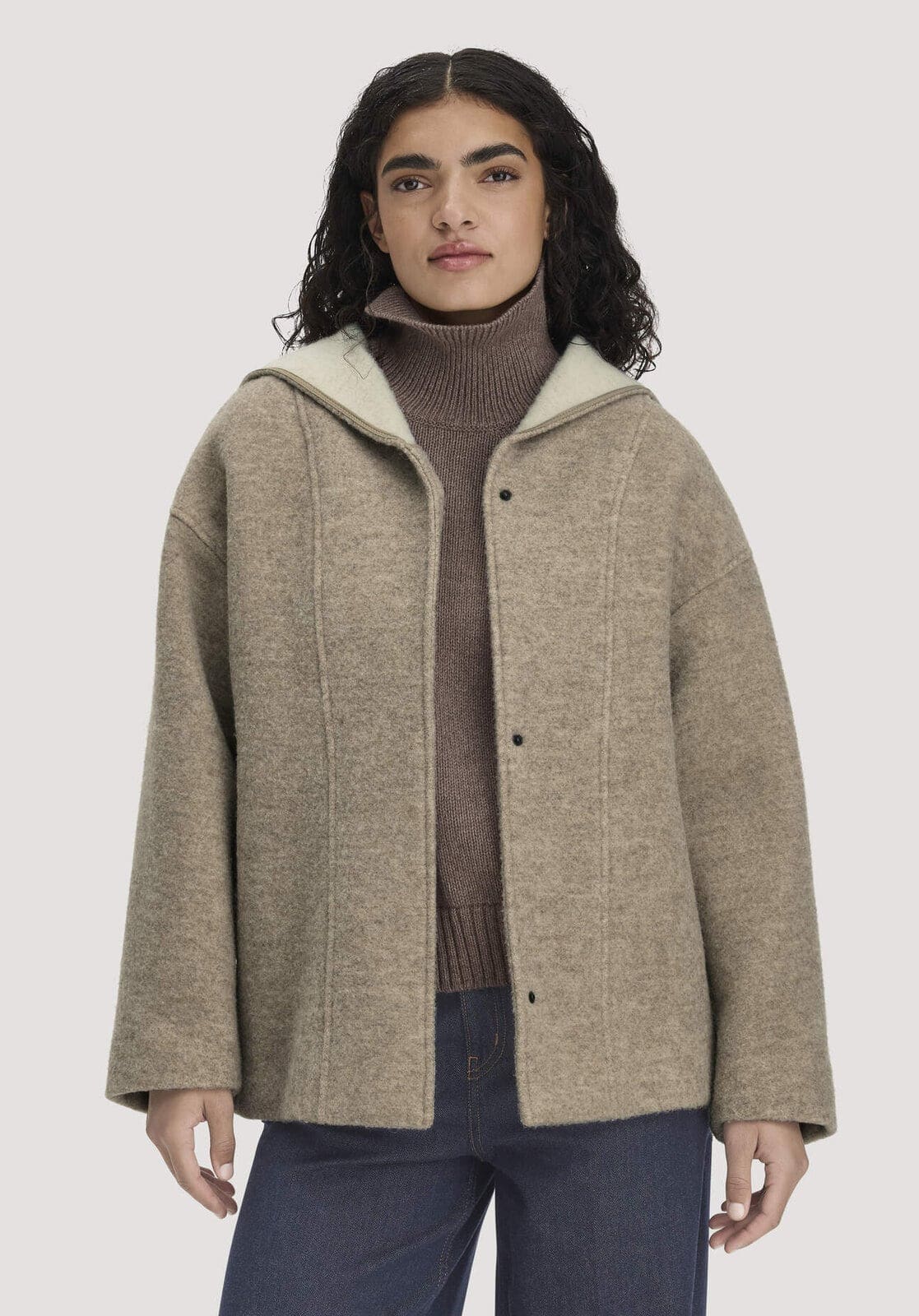 Damen Rhönjacke Oversized aus Rhönwolle und Schurwolle - beige von Hessnatur