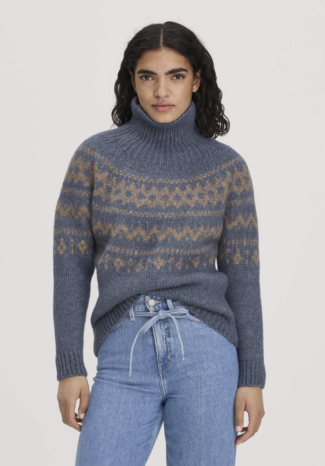Damen Rollkragenpullover Relaxed aus Alpaka und Bio-Baumwolle - blau von Hessnatur