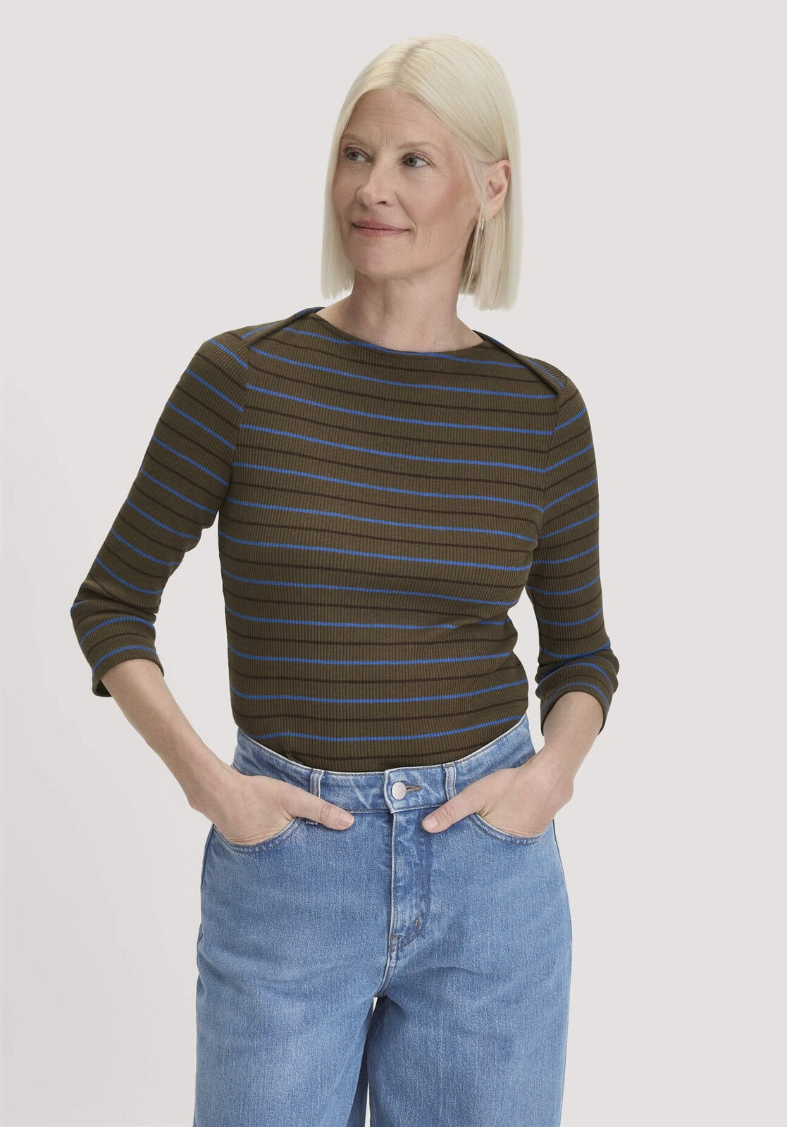 Damen Slubrib Streifen Longsleeve Slim aus Bio-Baumwolle - grün von Hessnatur