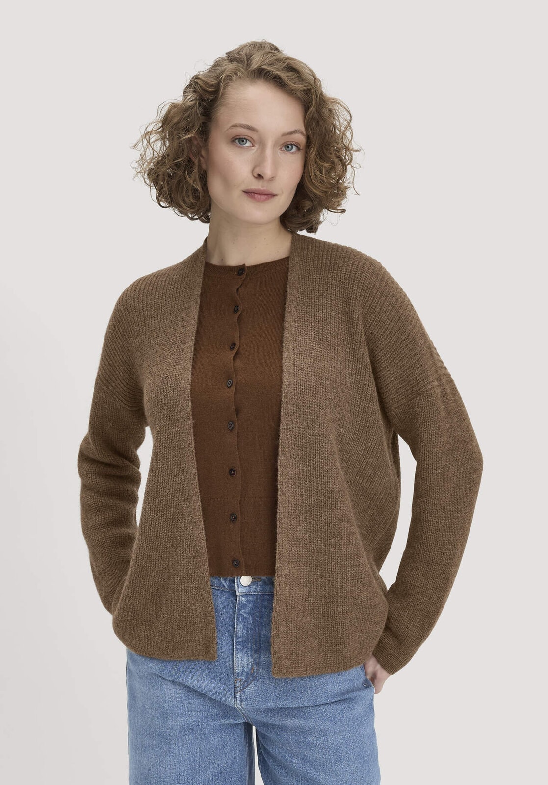 Damen Strick Jacke Oversize aus Alpaka - braun von Hessnatur