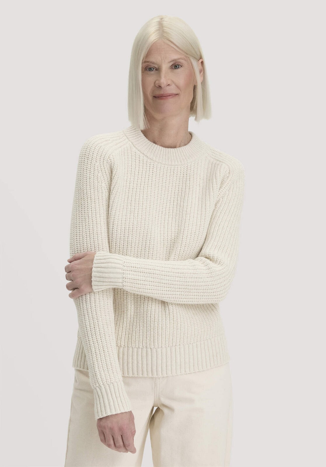 Damen Strick Pullover Relaxed aus Bio-Baumwolle mit recycelter Wolle - beige von Hessnatur