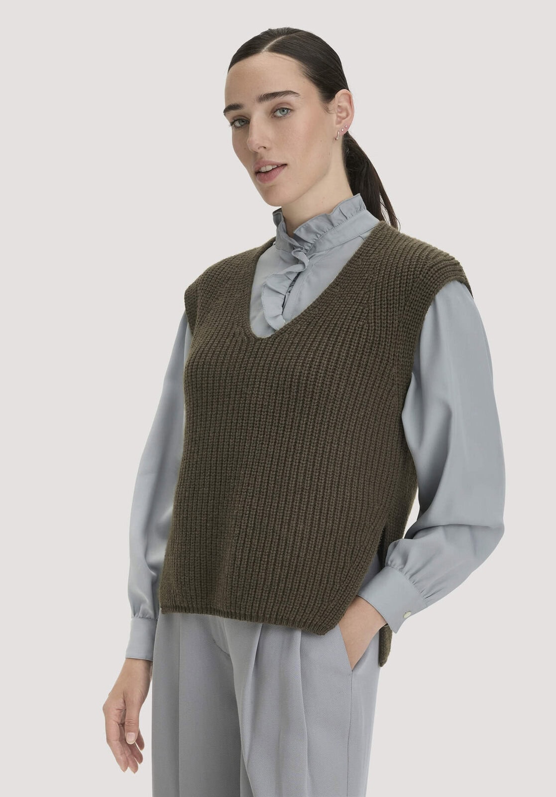 Damen Strick Pullover Relaxed aus Wolle mit Bio-Baumwolle - grün von Hessnatur