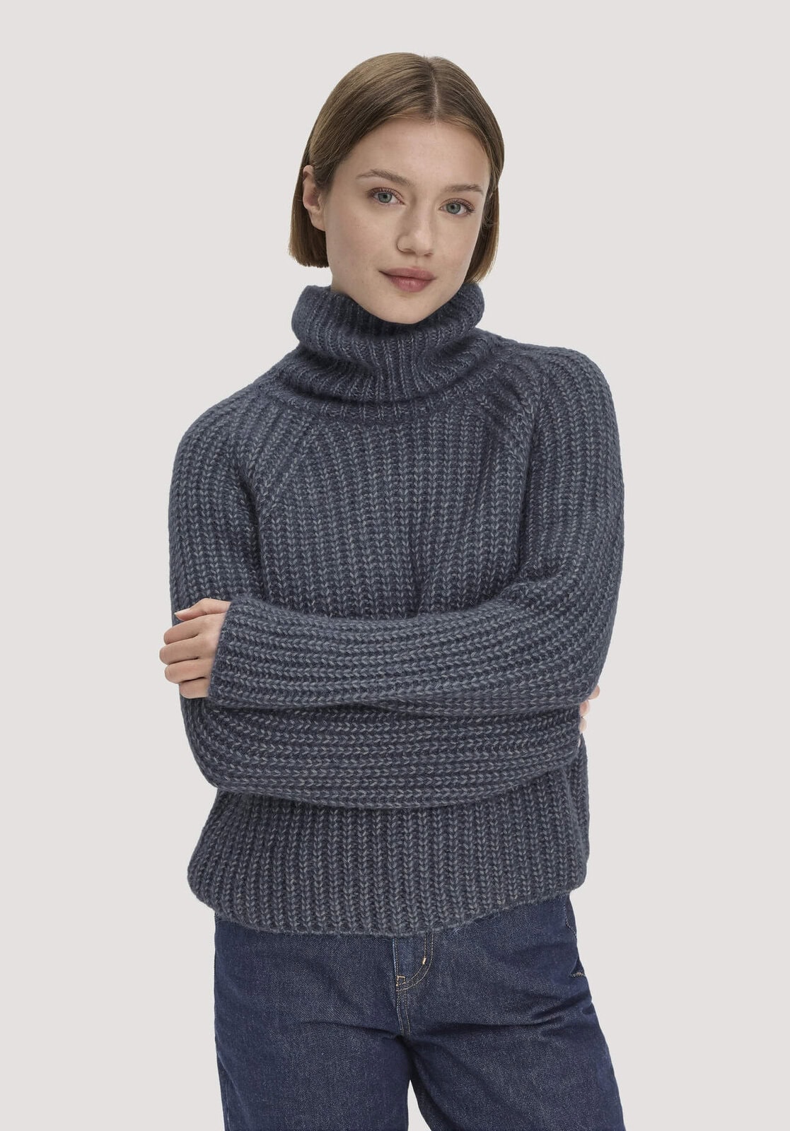 Damen Strick Rollkragenpullover Relaxed aus Alpaka mit Bio-Baumwolle - blau von Hessnatur