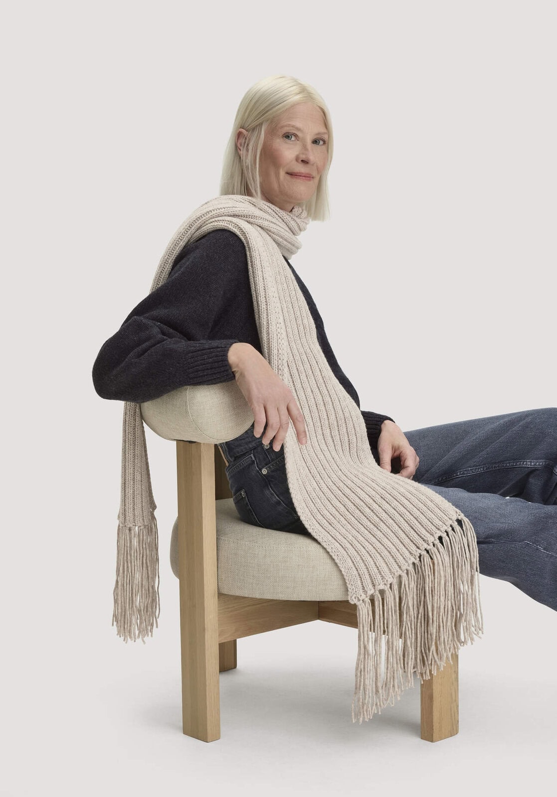 Damen Strick Schal aus Bio-Baumwolle mit Schurwolle und recycelter Wolle - beige von Hessnatur