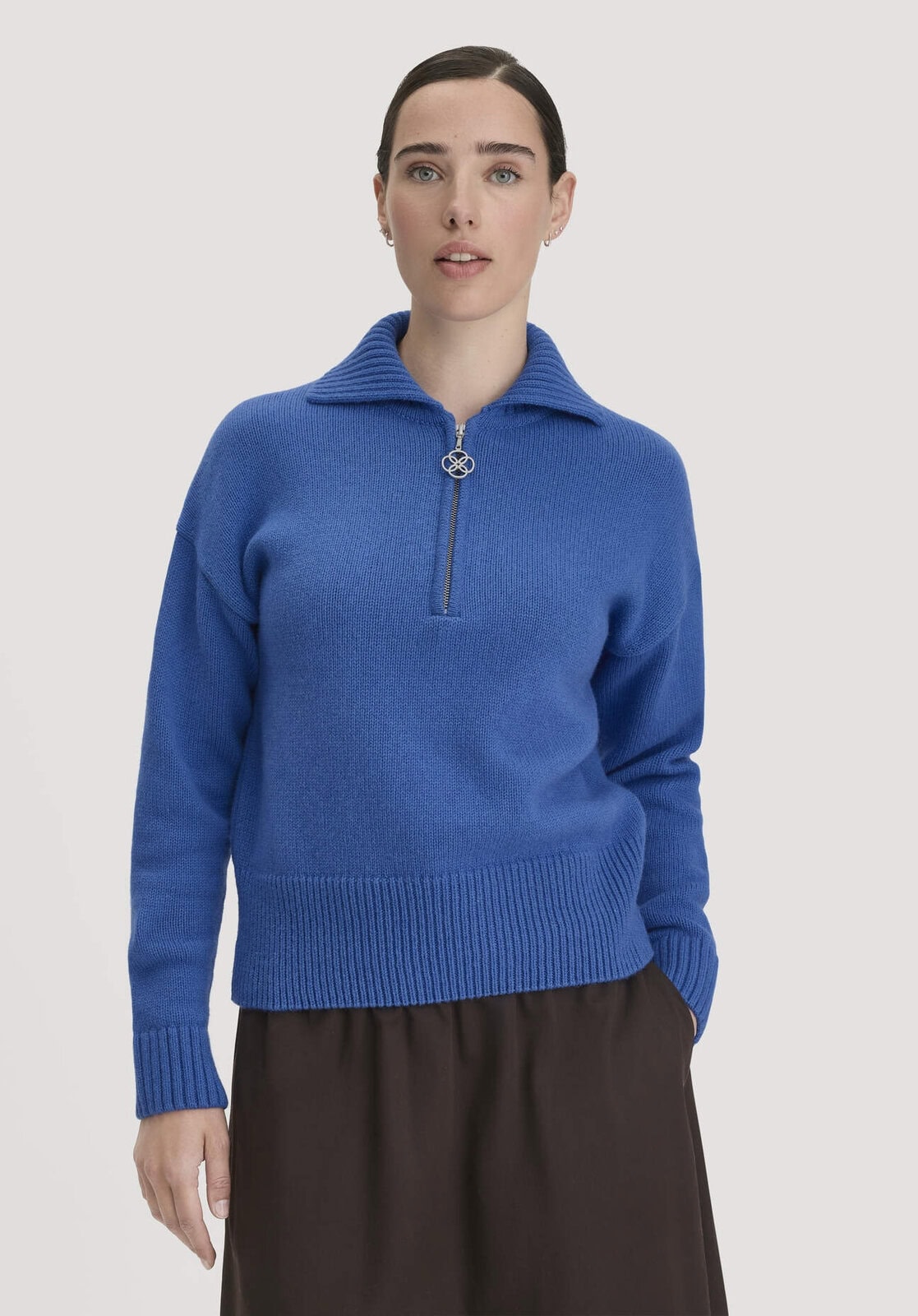 Damen Strick Troyer Relaxed aus Wolle mit Bio-Baumwolle - blau von Hessnatur
