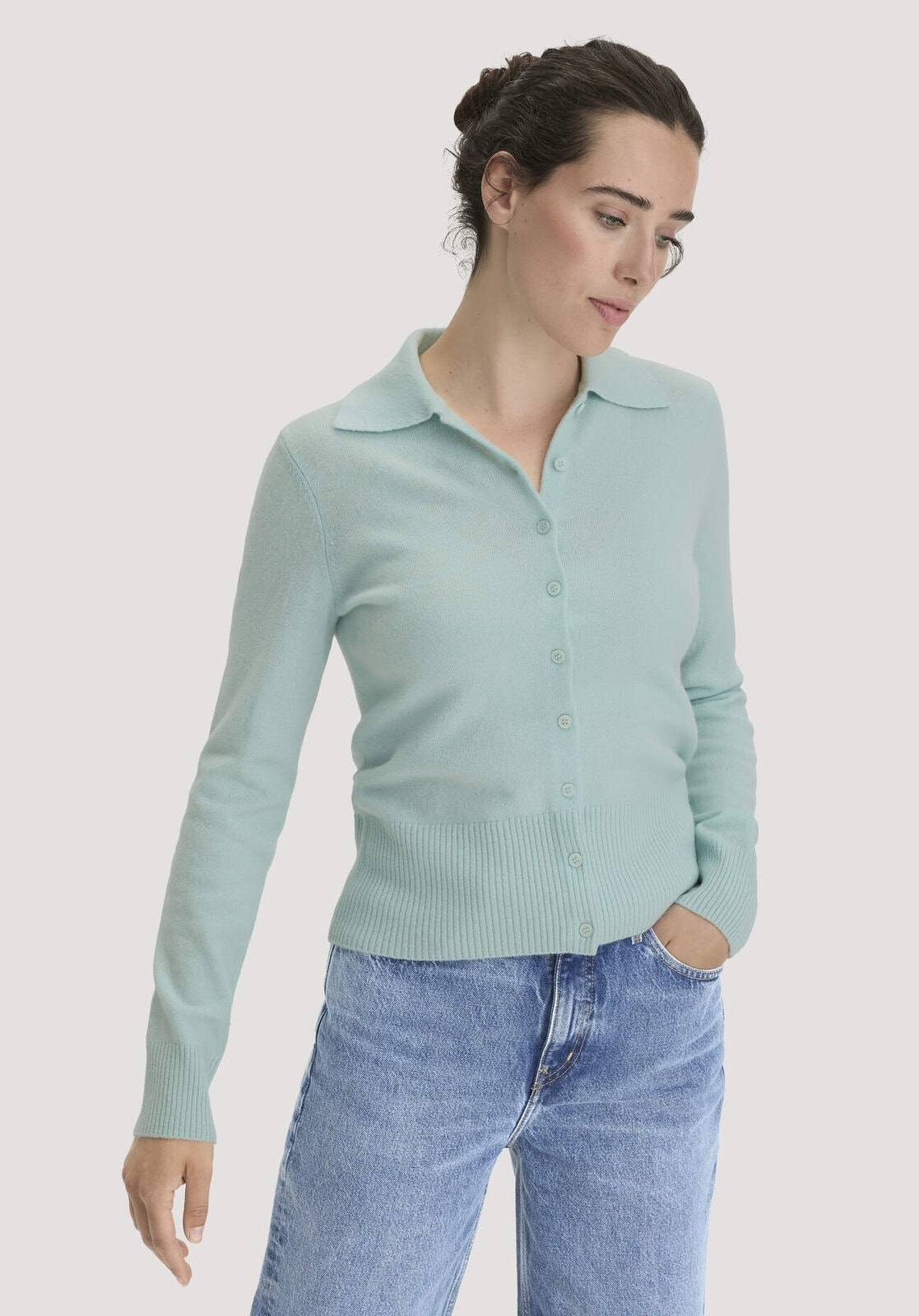 Damen Strickjacke Regular aus Schurwolle mit Cashmere - grün von Hessnatur
