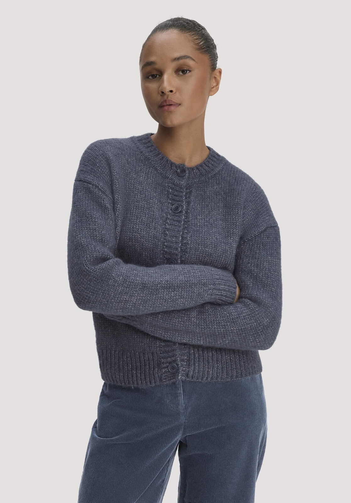 Damen Strickjacke Relaxed aus Alpaka und Bio-Baumwolle - blau von Hessnatur