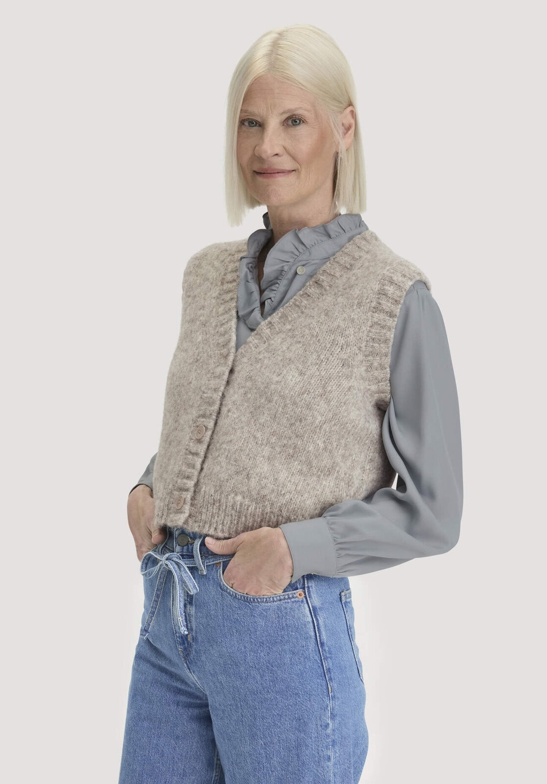 Damen Strickweste Relaxed aus Alpaka und Bio-Baumwolle - grau von Hessnatur
