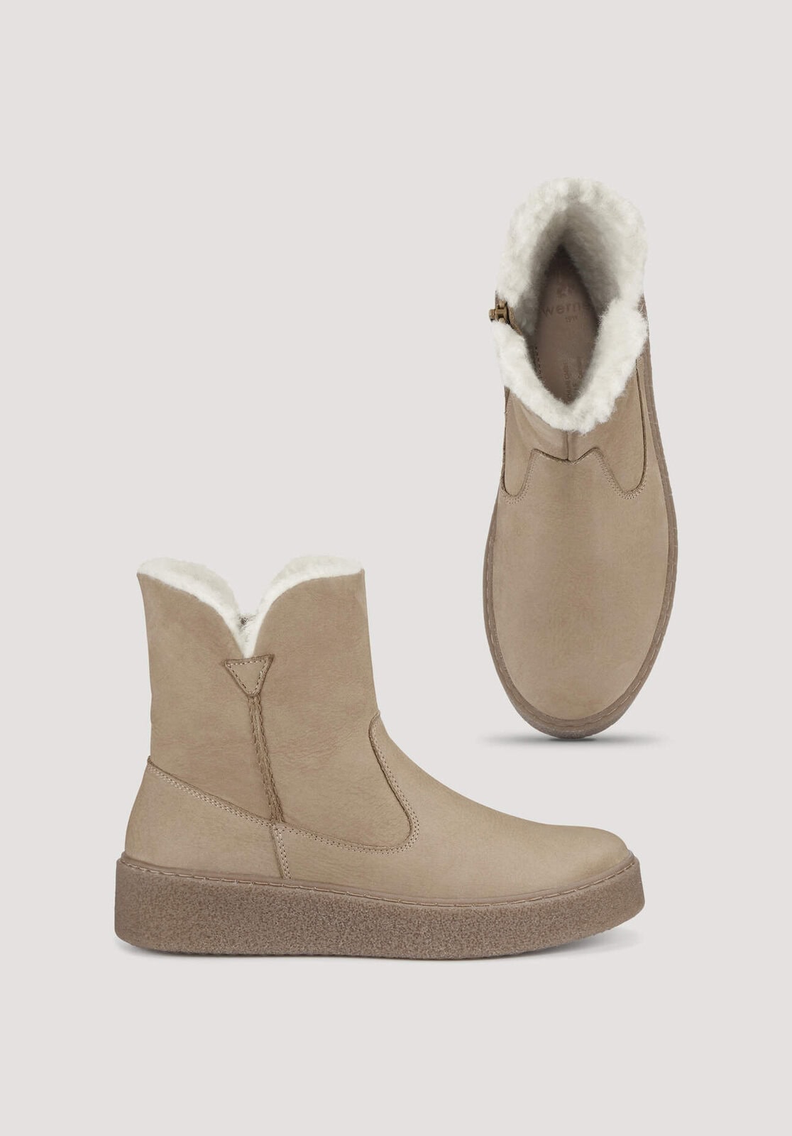 Damen Winter-Boot aus Rindsnubukleder - beige von Hessnatur