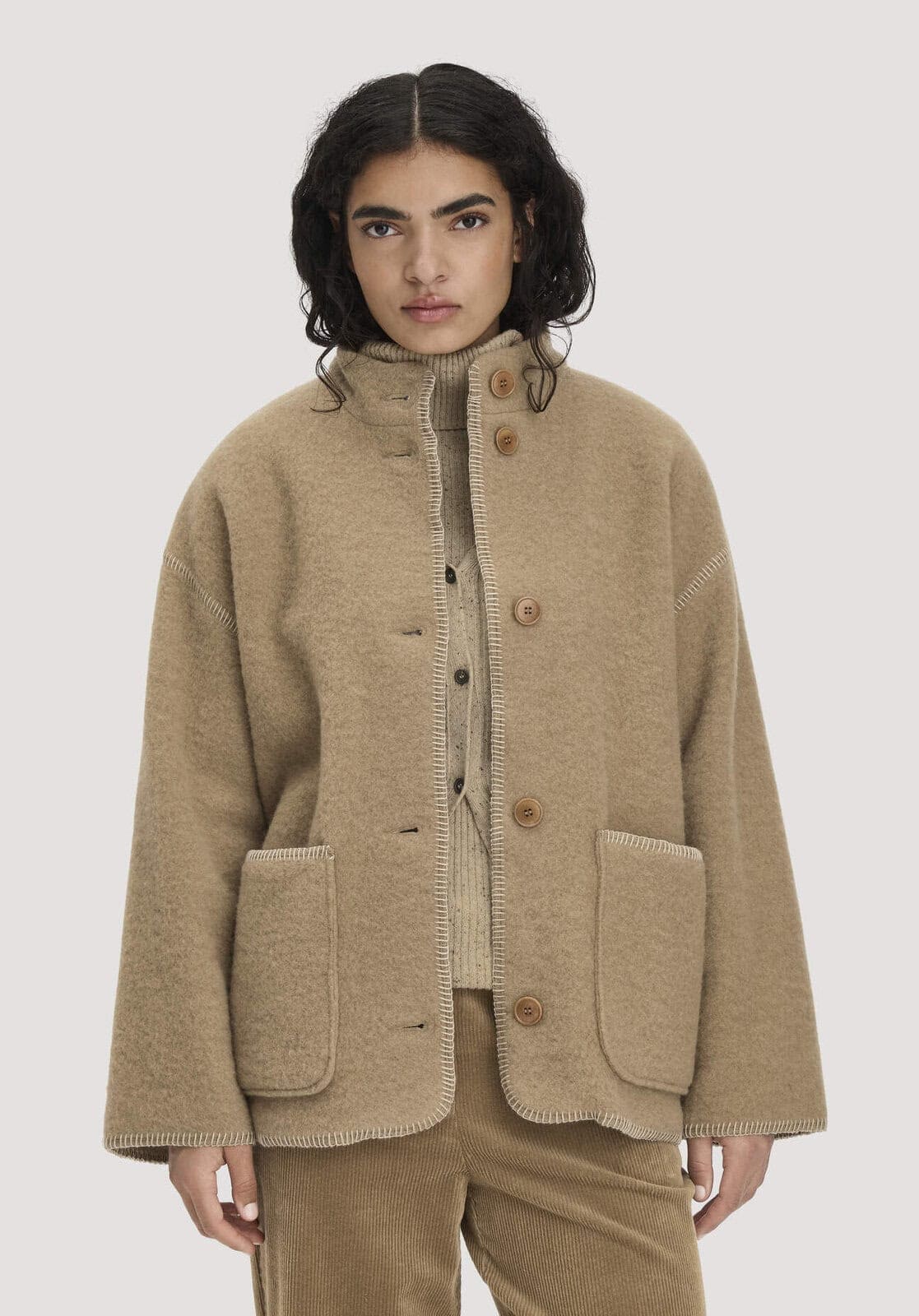 Damen Wollfleece Jacke Boho Oversize aus Bio-Merinowolle - braun von Hessnatur