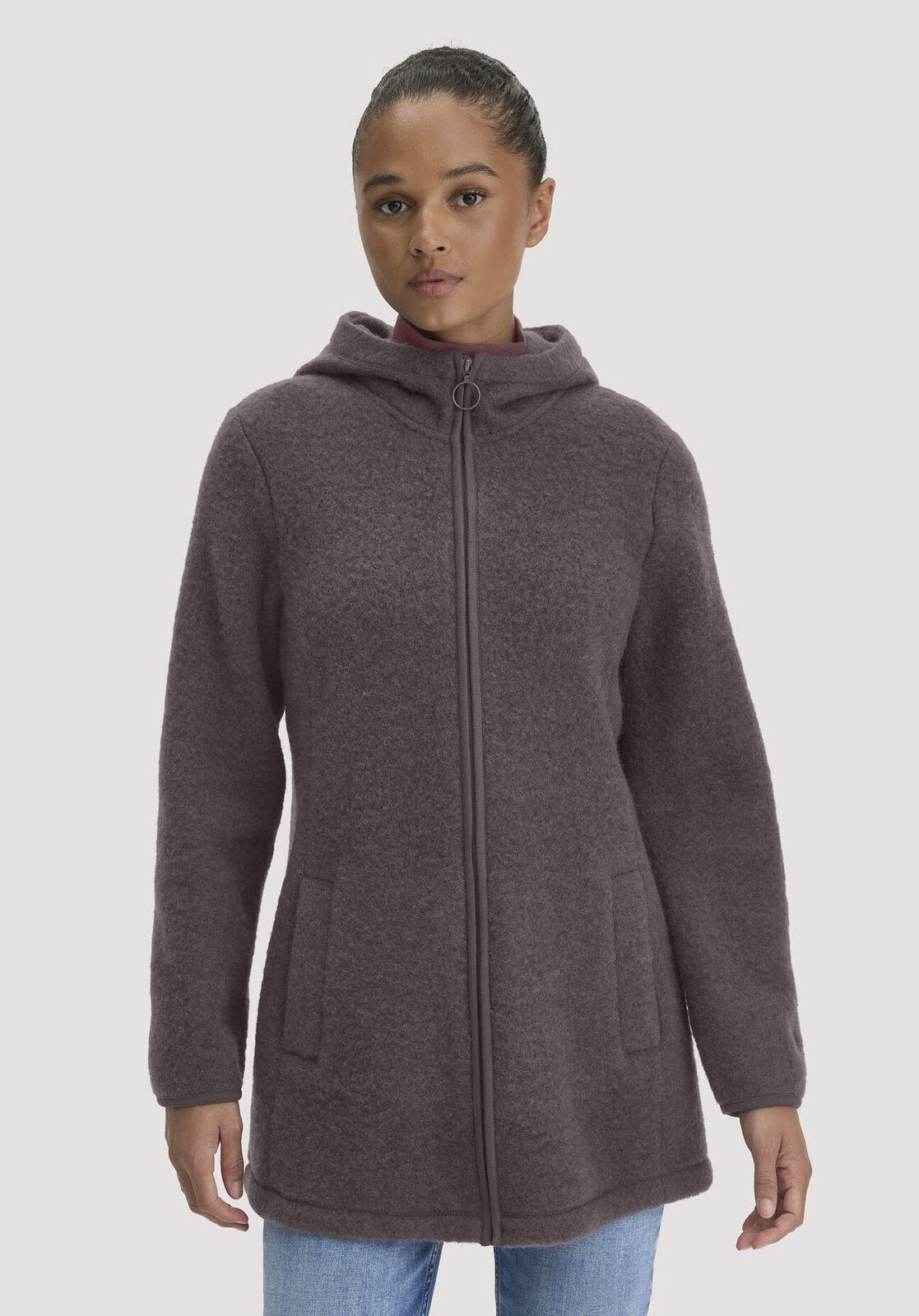 Damen Wollfleece-Jacke mit Kapuze Regular aus Bio-Merinowolle - lila von Hessnatur
