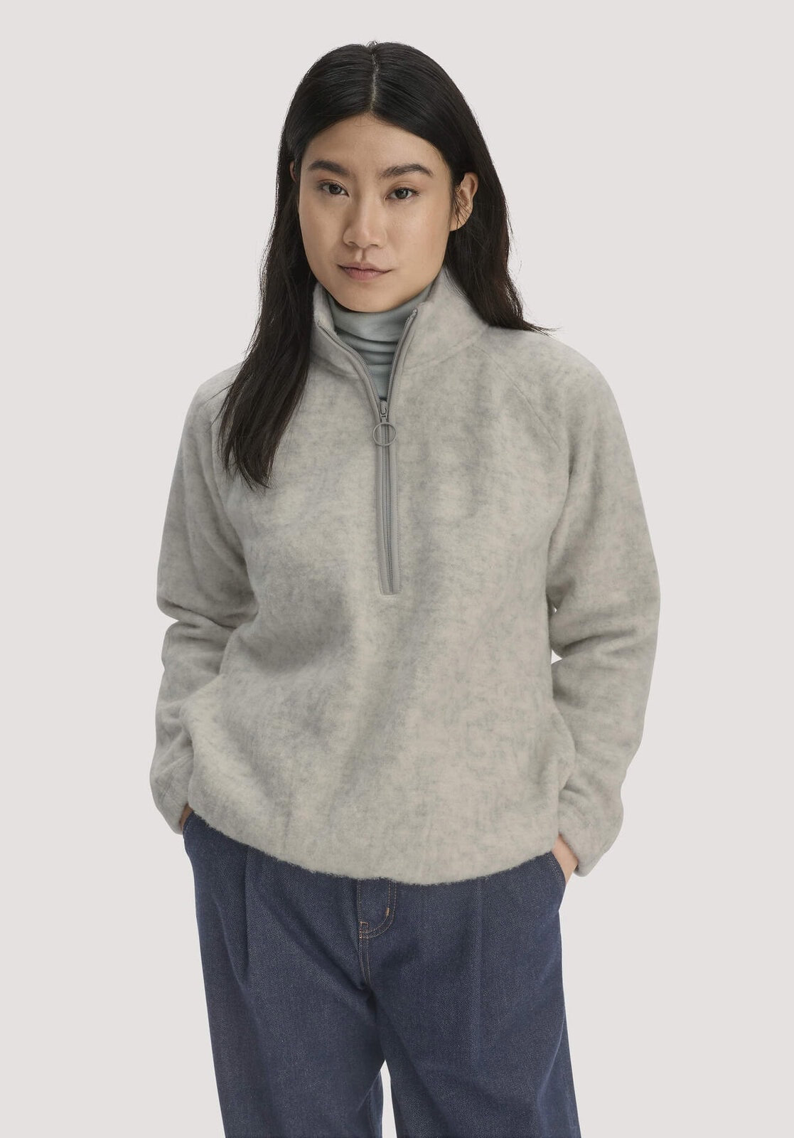 Damen Wollfleece Troyer Relaxed aus Bio-Merinowolle - grau von Hessnatur