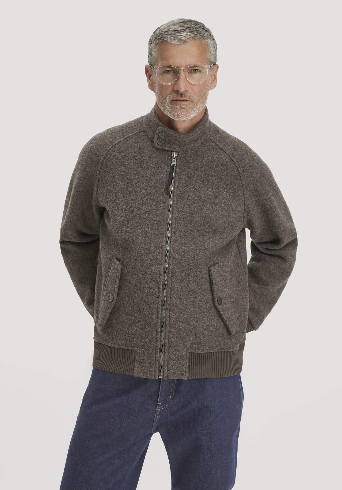Herren Harrington Walk Jacke Regular aus Bio-Merinowolle - braun von Hessnatur