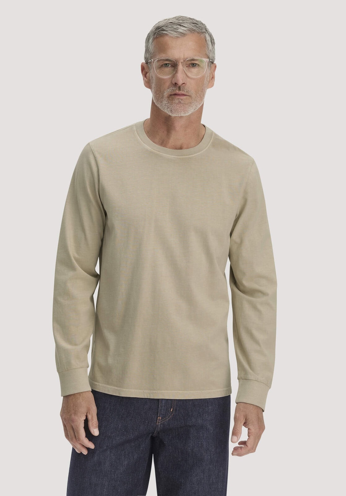 Herren Heavy Jersey Longsleeve Relaxed aus Bio-Baumwolle - beige von Hessnatur