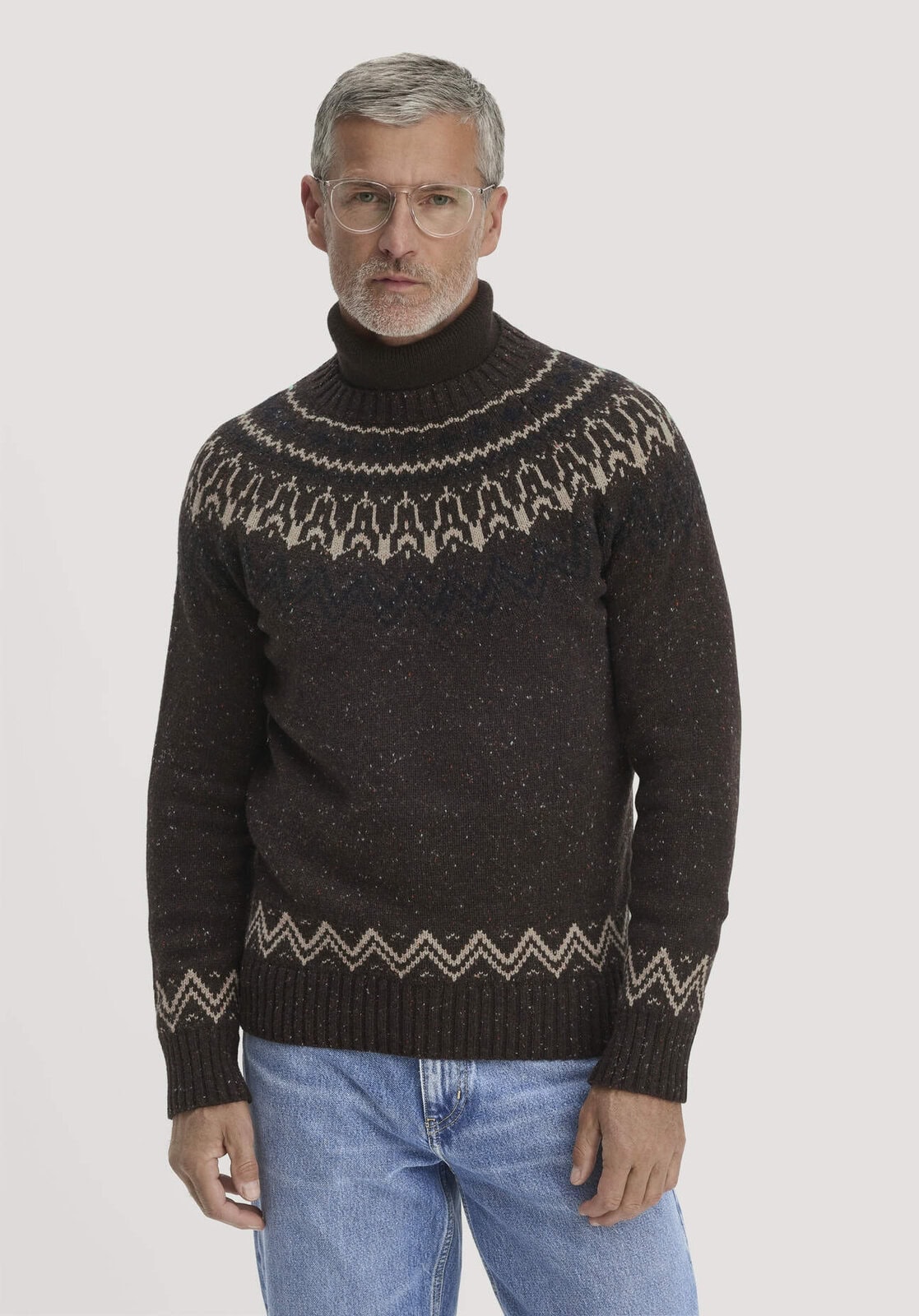 Herren Norweger Strick Pullover Regular aus Bio-Baumwolle mit Wolle - braun von Hessnatur