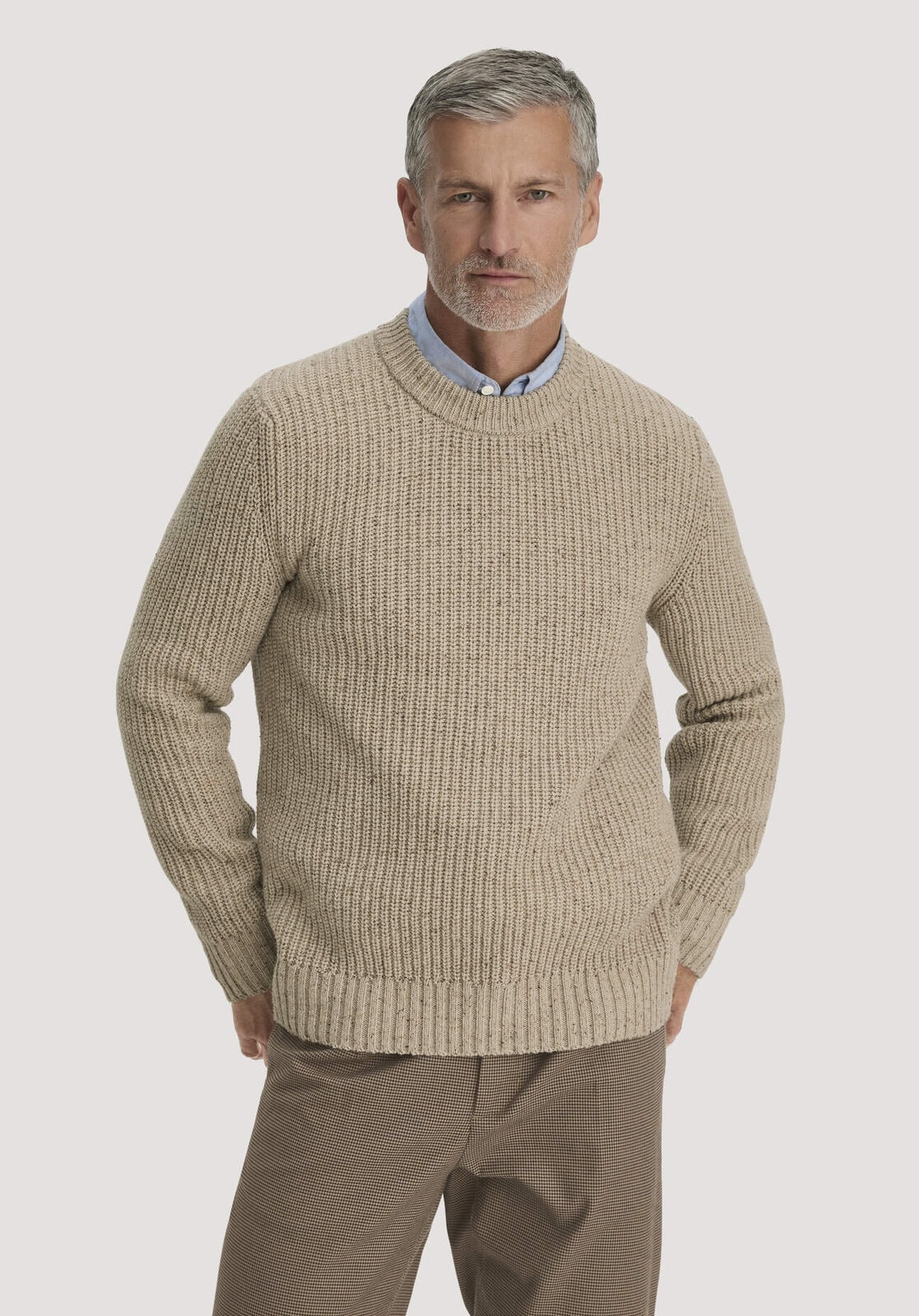Herren Pullover Regular aus Bio-Baumwolle mit recycelter Wolle - beige von Hessnatur