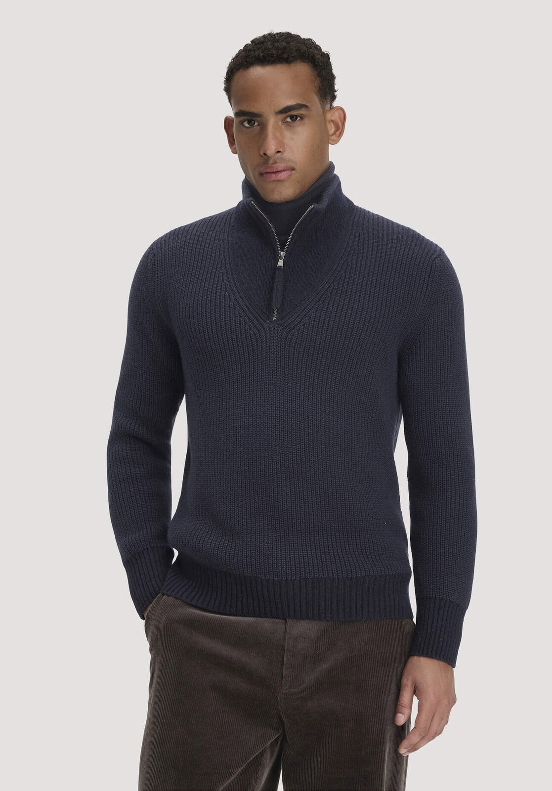 Herren Rhön Double Knit Troyer Relaxed aus regionaler Schurwolle mit Bio-Baumwolle - blau von Hessnatur