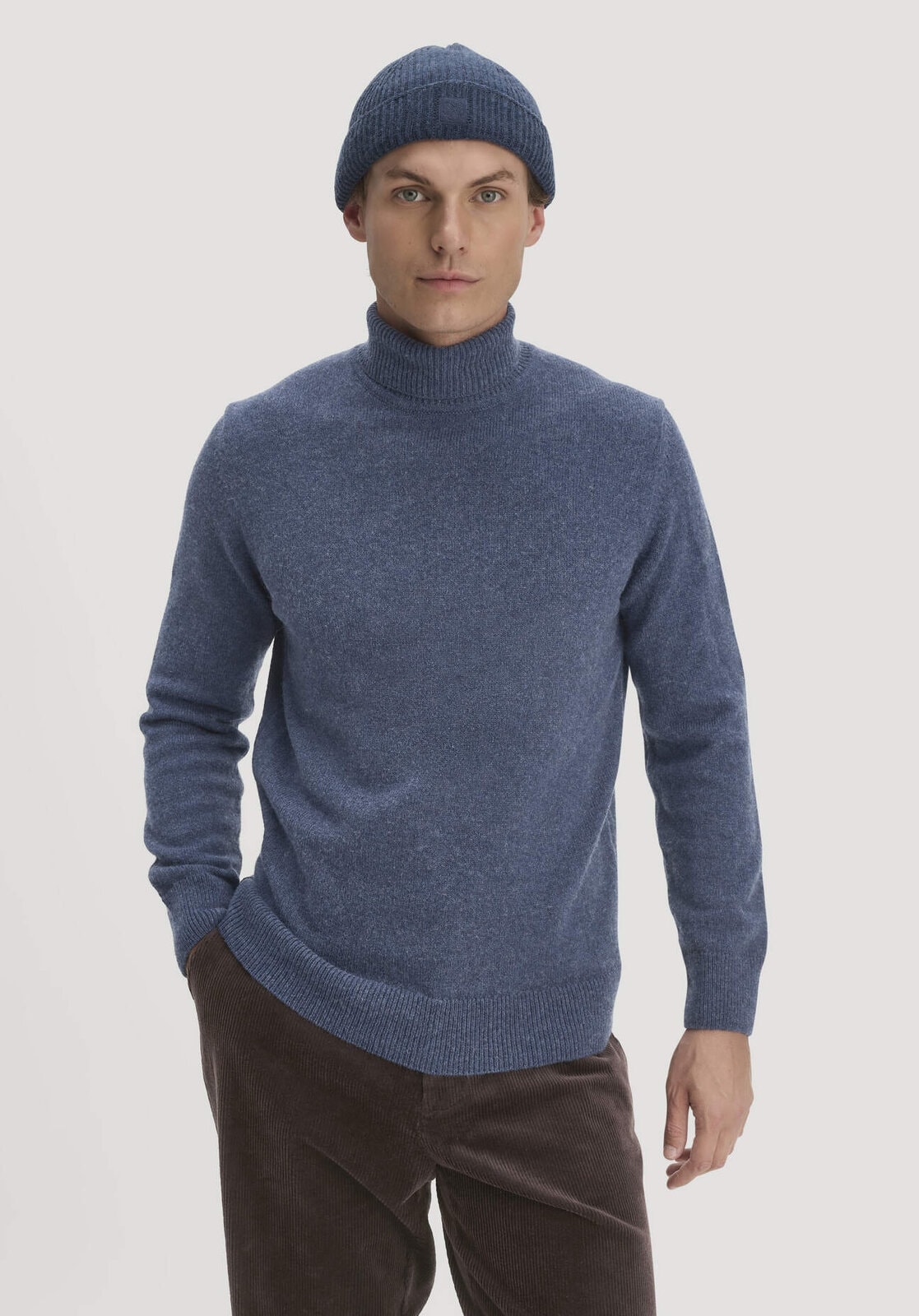 Herren Rollkragen-Pullover Regular aus Bio-Merinowolle und Bio-Baumwolle - blau von Hessnatur