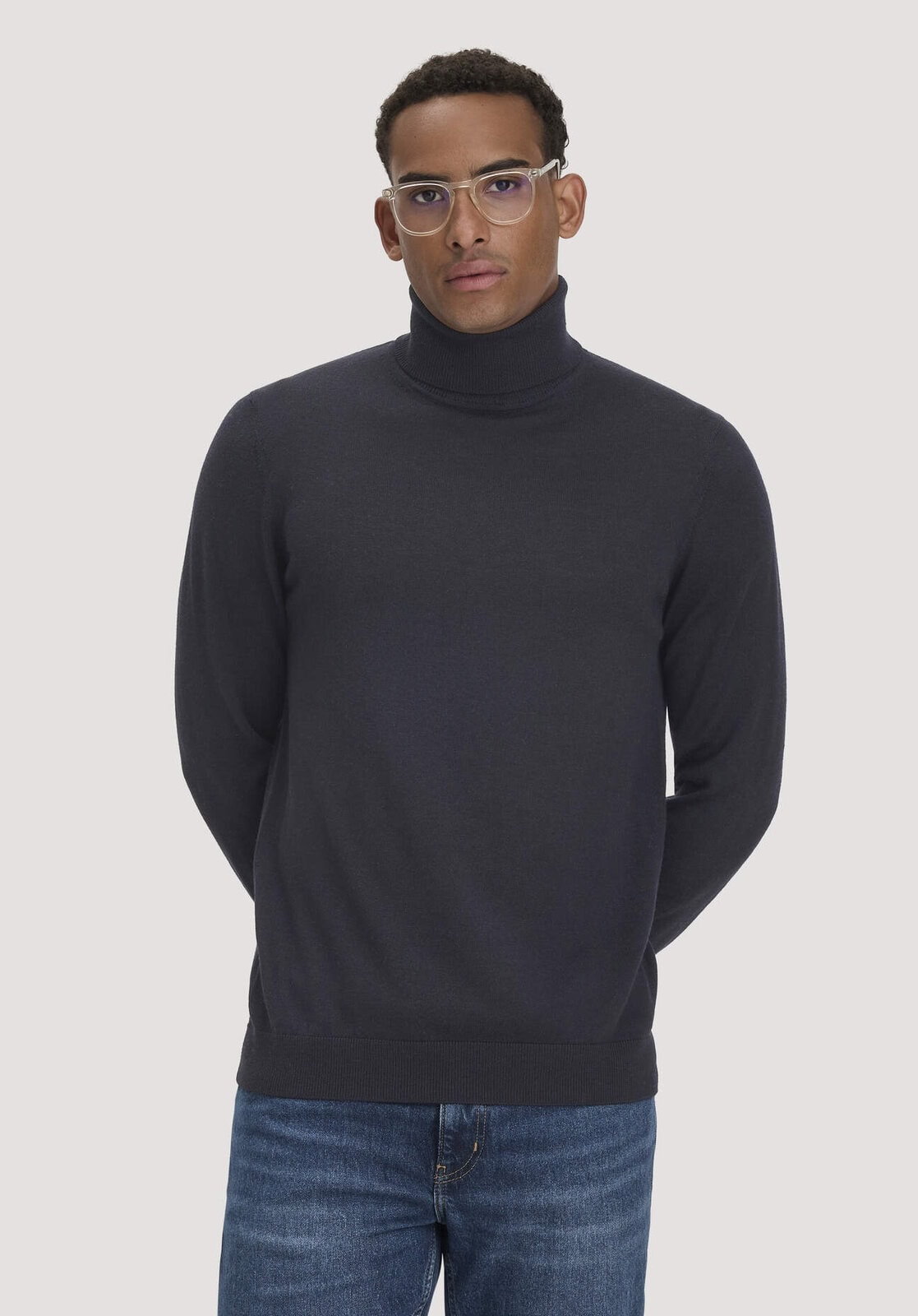 Herren Rollkragenpullover Regular aus Bio-Merinowolle - blau von Hessnatur