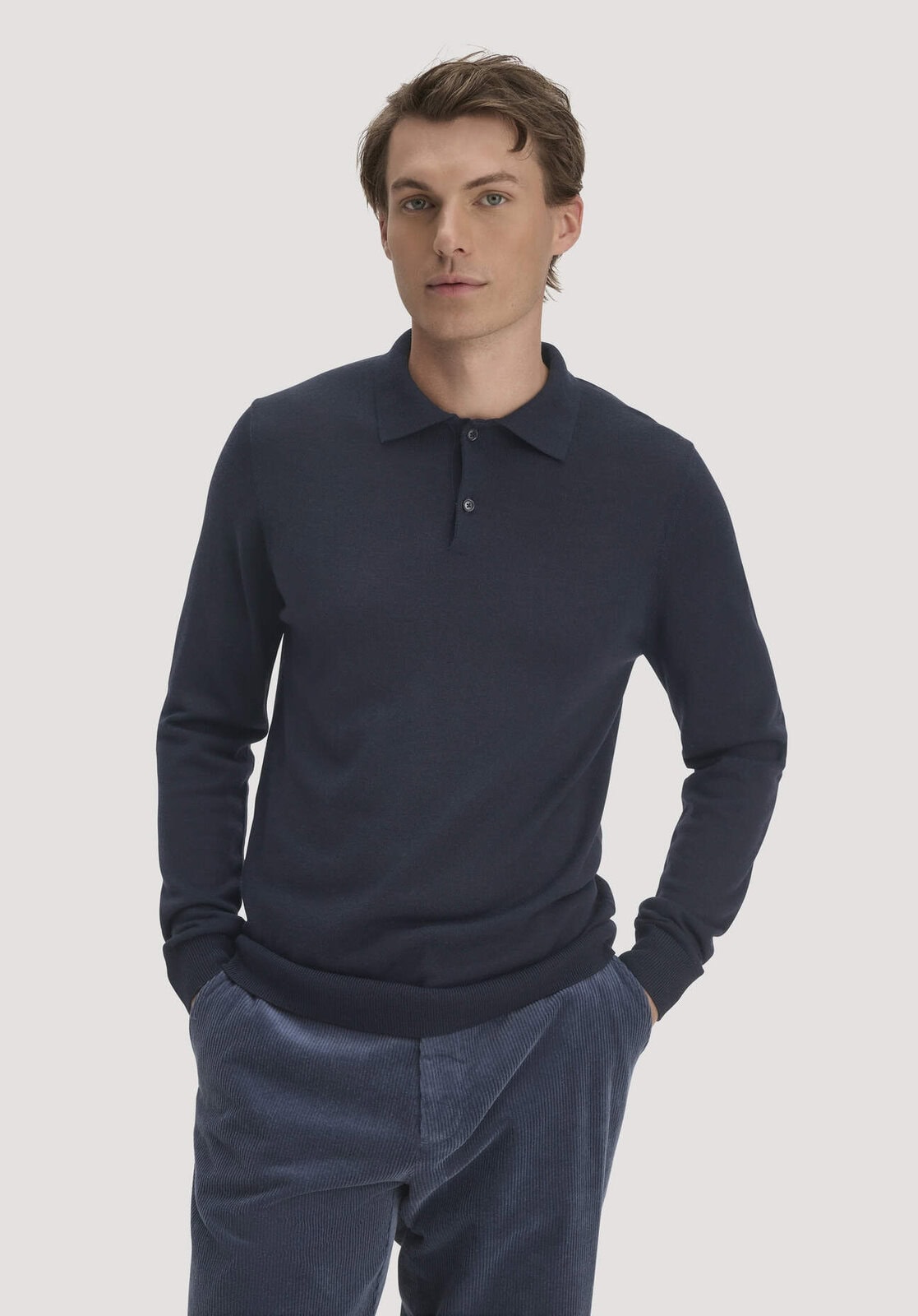 Herren Strick Polo Regular aus Bio-Merinowolle - blau von Hessnatur