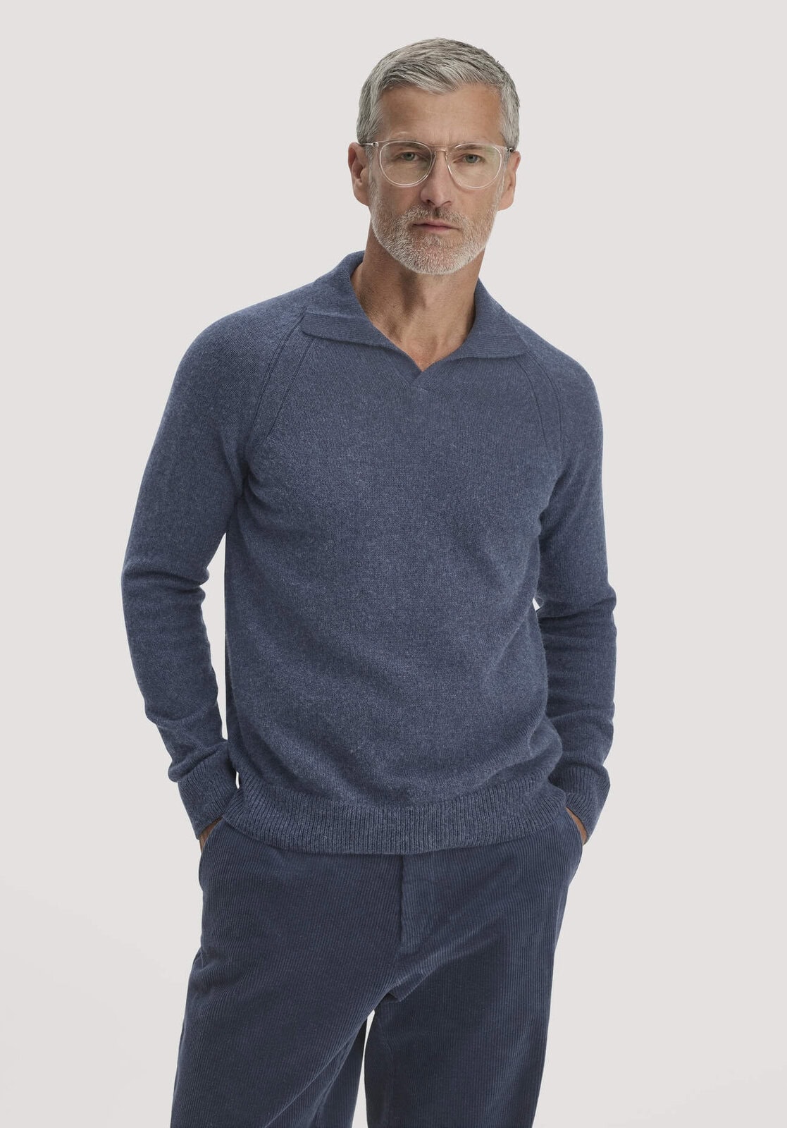 Herren Strick Polo Regular aus Bio-Merinowolle mit Bio-Baumwolle - blau von Hessnatur