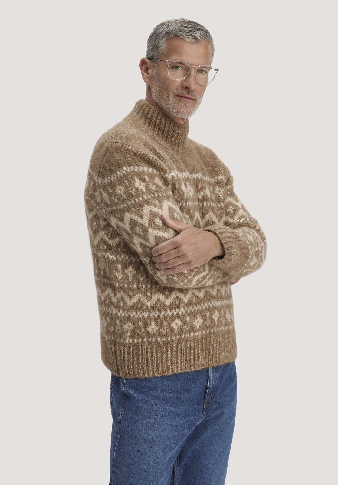 Herren Strick Pullover Relaxed mit Rollkragen aus Alpaka und Bio-Baumwolle - braun von Hessnatur