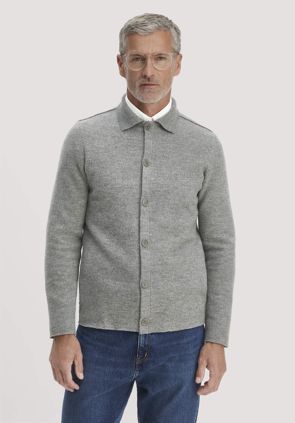 Herren Strickjacke Regular aus Bio-Merinowolle - grau von Hessnatur