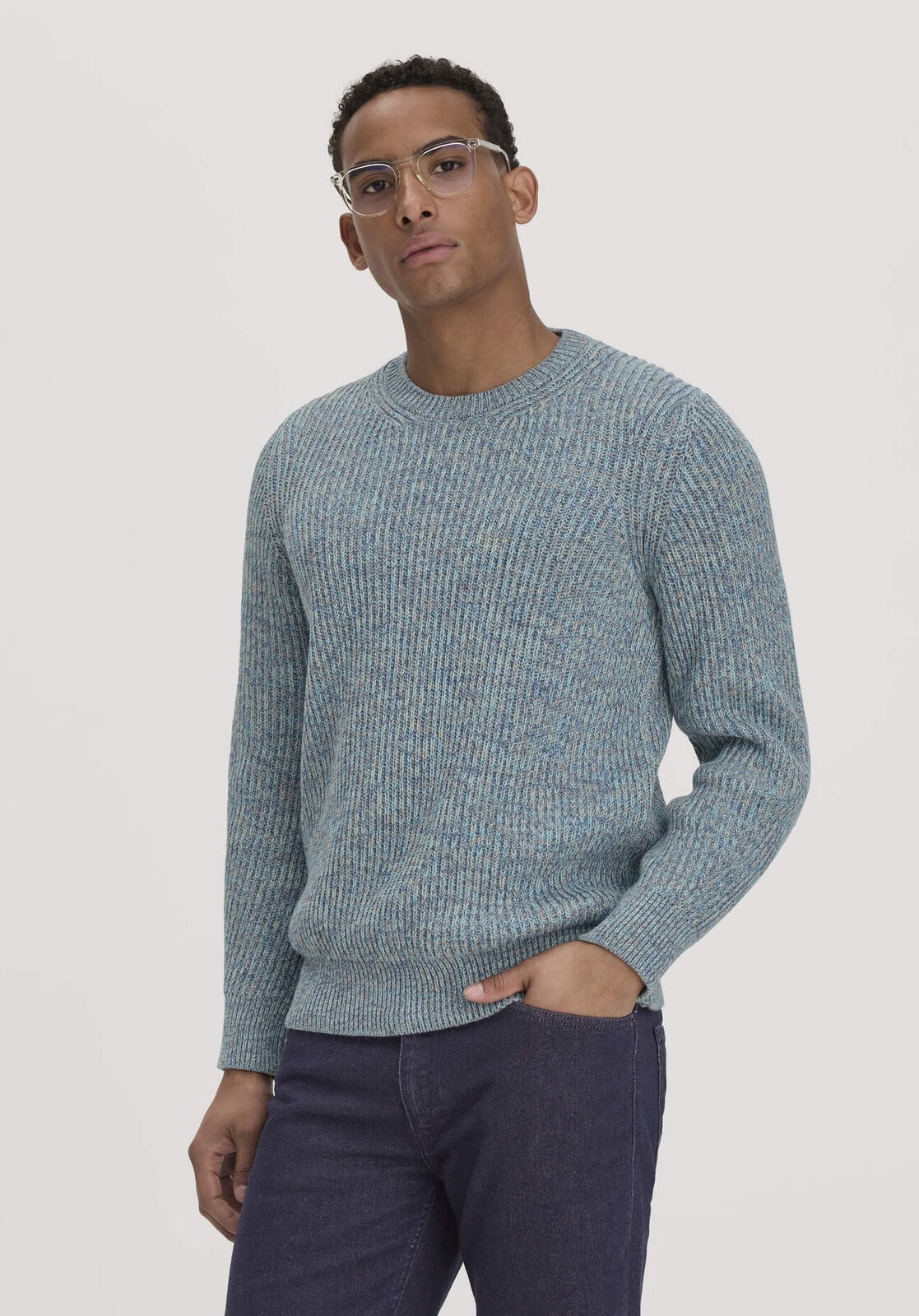 Herren Strickpullover Regular aus Bio-Baumwolle - blau von Hessnatur