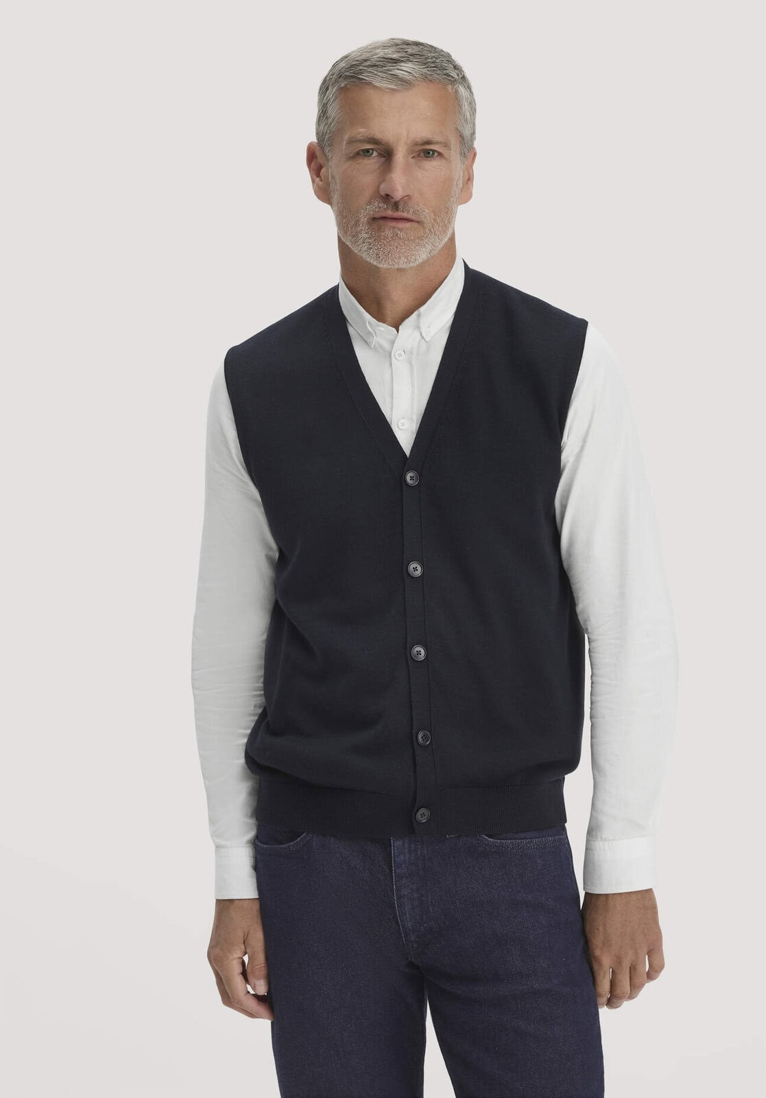 Herren Strickweste Regular aus Bio-Merinowolle - blau von Hessnatur