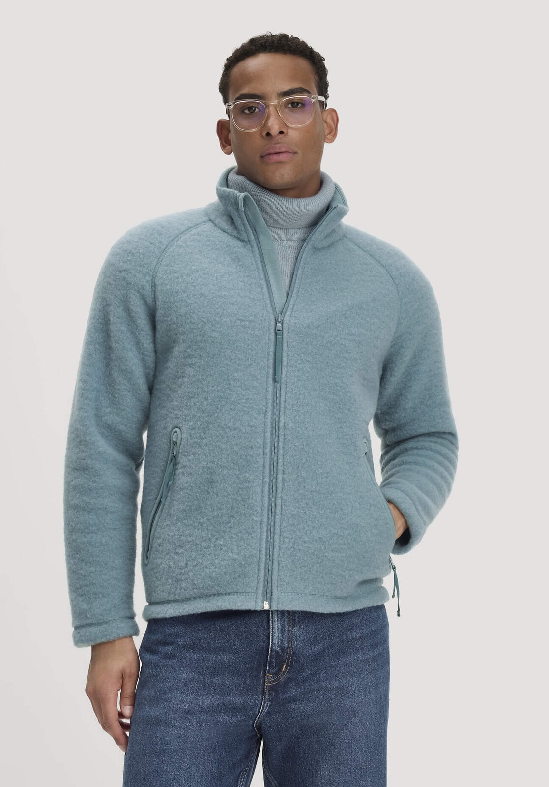 Herren Wollfleece Jacke Regular aus Bio-Merinowolle - blau von Hessnatur