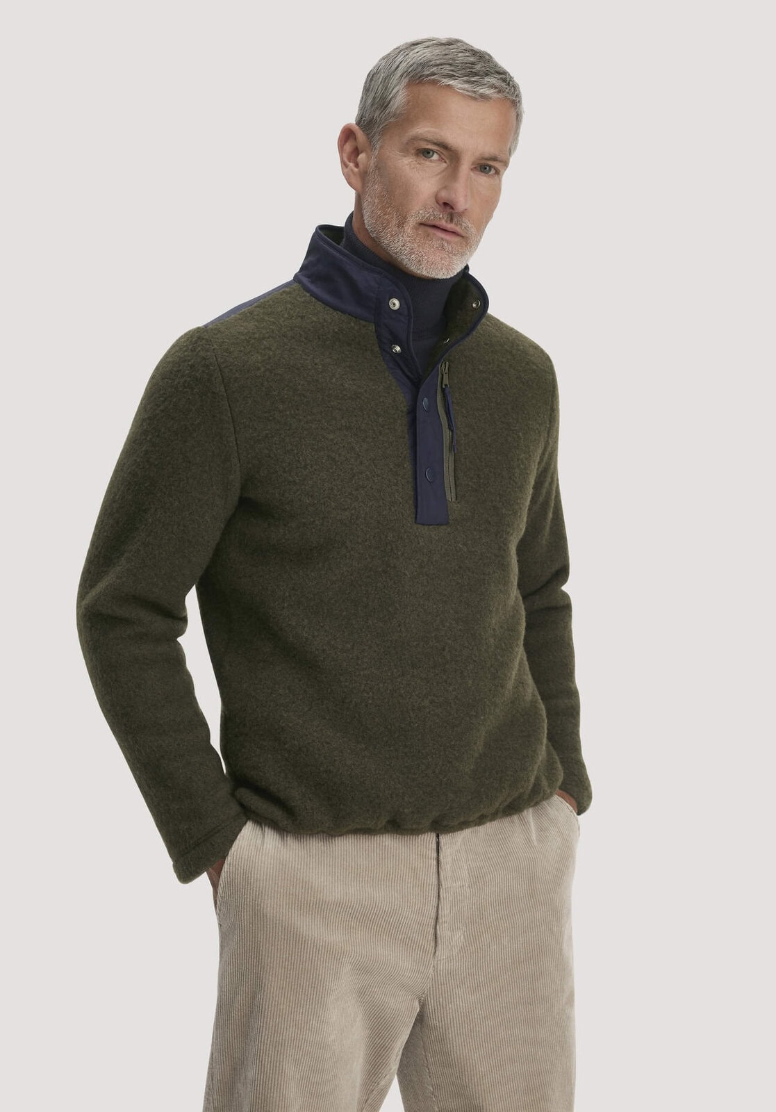 Herren Wollfleece Troyer Relaxed aus Bio-Merinowolle - grün von Hessnatur