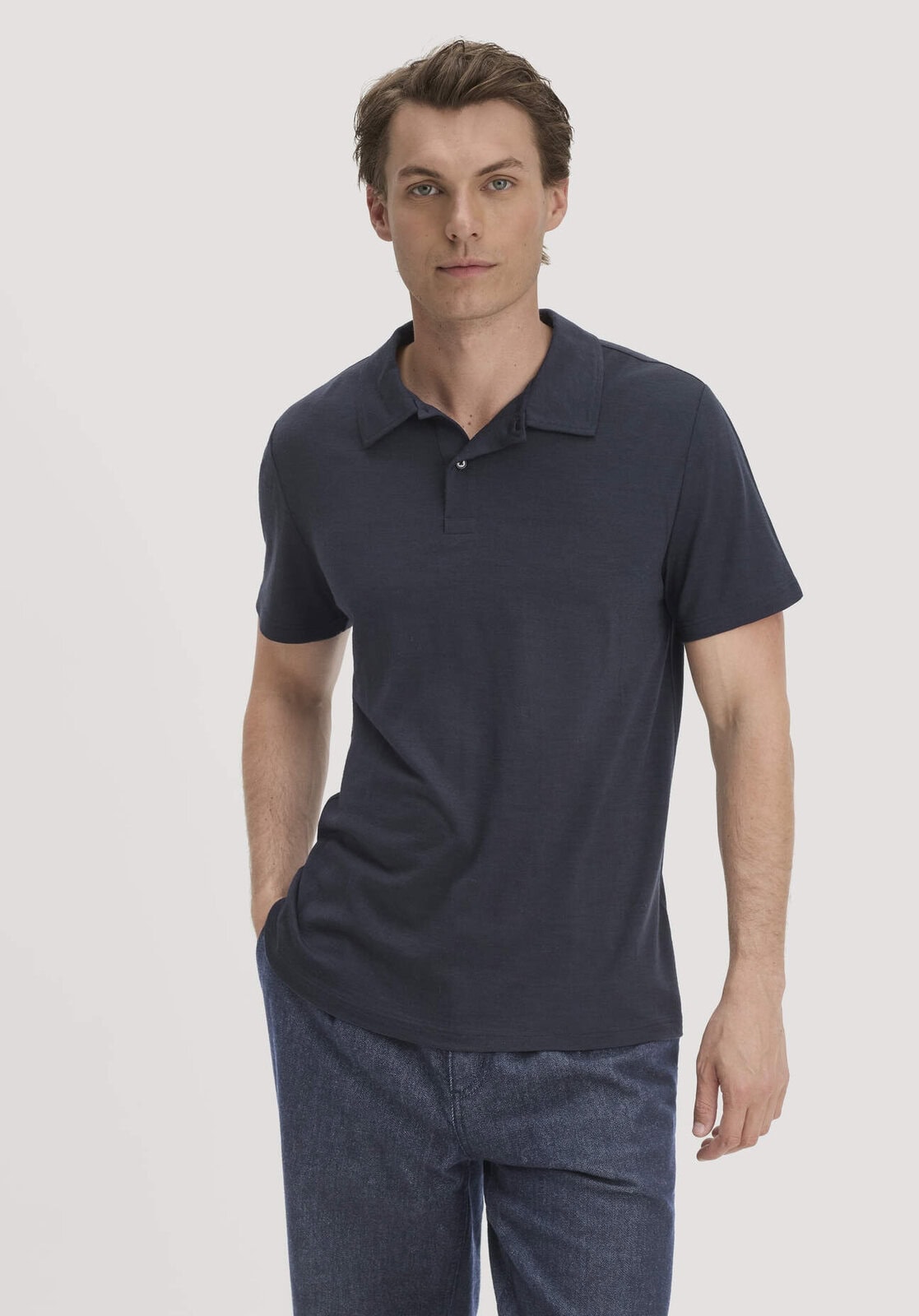 Herren Wollshirt Polo Regular aus Bio-Merinowolle - blau von Hessnatur